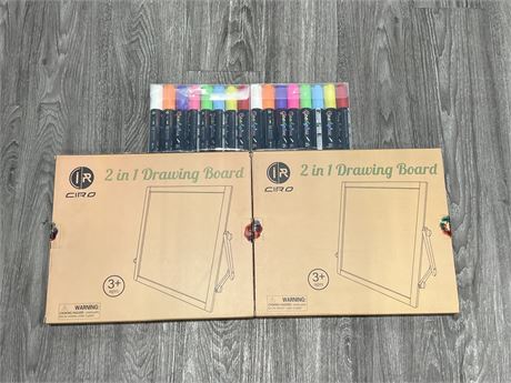 2 NEW PACKS OF 8 DRY ERASE MARKERS + DRY EARASE BOARDS