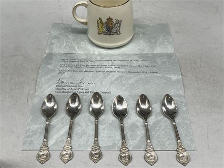 6 COMMEMORATIVE TEA SPOONS MAY 12, 1937 KING GEORGE/QUEEN ELIZABETH WITH