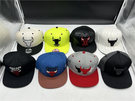 8 CHICAGO BULLS HATS - SOME NEVER WORN