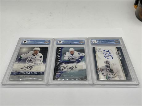 3 GCG GRADED 9 SIGNED CARDS