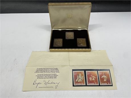 1976 SUMMER OLYMPIC GAMES 3 BRONZE STAMPS + 3 ACTUAL STAMPS