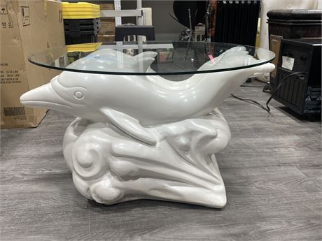 GLASS TOP DOLPHIN TABLE 26”x17”