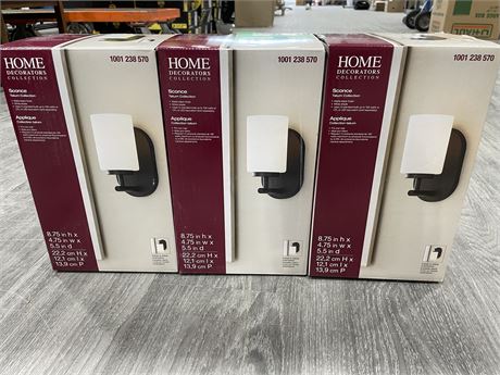 3 NEW IN BOX HOME DECORATORS COLLECTION WALL SCONCE