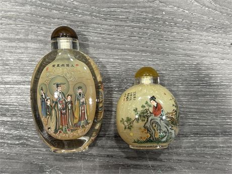 2 REVERSE PAINTED CHINESE SNUFF BOTTLES  - 3.5” & 5”