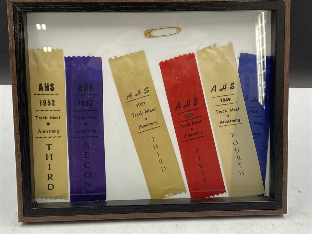 Track Ribbon Frame Urban Auctions - 1949-52 ARMSTRONG HIGH SCHOOL FRAMED TRACK MEET RIBBONS