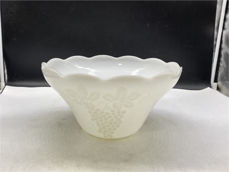 LARGE MILK GLASS PUNCH BOWL - 6.5” TALL, 12” ACROSS