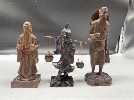 3 HAND CARBED CHINESE FIGURES LARGEST 9”