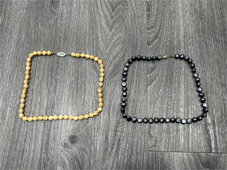 (2) 14K GOLD / 925 STERLING CLASP PEARL / STONE NECKLACES 14”