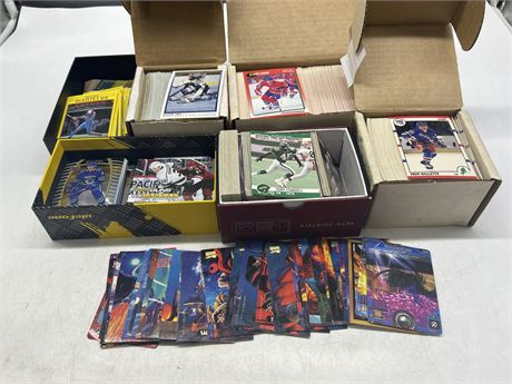 LOT OF ASSORTED SPORTS CARDS - VARIOUS SPORTS & YEARS , INCLUDES SOME MARVEL