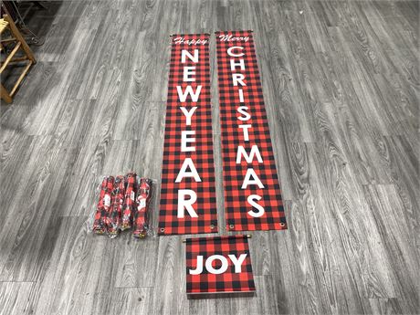 5 NEW CHRISTMAS / NEW YEARS BANNERS SETS OF 3 PCS - 6FTx1FT & 1FTx1FT