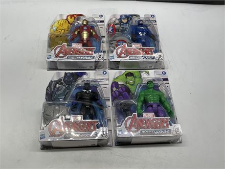 4 AVENGERS FIGURES (Iron Man, Captain America, Black Panther, Hulk)