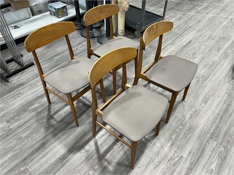 4 TEAK MID CENTURY CHAIRS STAMPED MADE IN DENMARK