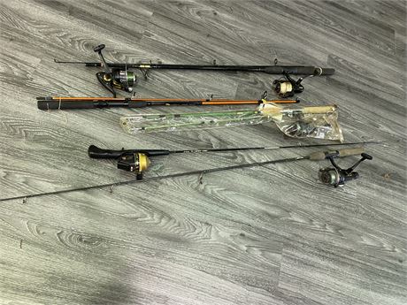 5 MISC. FISHING RODS W/ SPIN REELS