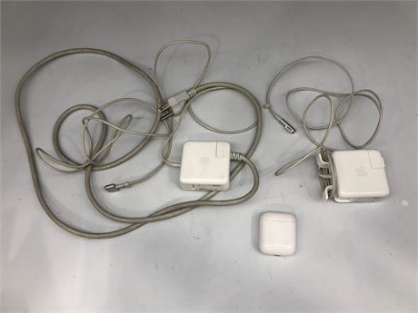 2 MAC BOOK CHARGERS AND AIR POD CHARGER