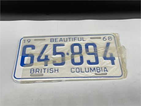 1968 BC UNISSUED PAIR OF LICENSE PLATES “MINT”