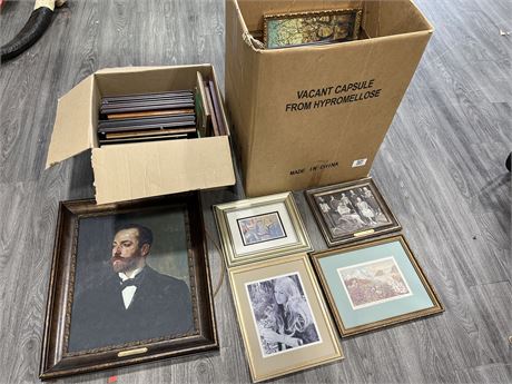 2 BOXES OF ASSORTED FRAMED PRINTS