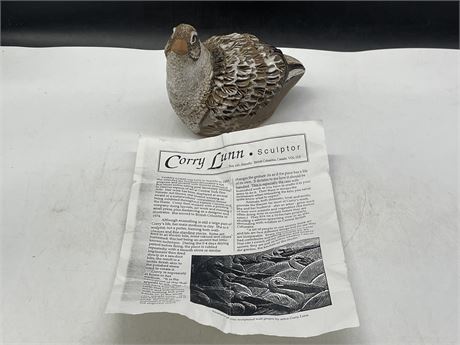 STUDIO POTTERY BIRD BY CORRY LUNN B.C. SCULPTOR (6”x7”)