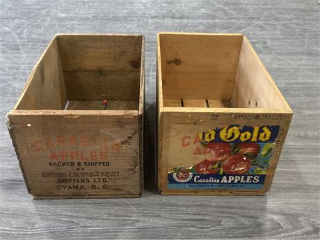 2 CANADIAN APPLE WOODEN CRATES (12”X19.5”X11”)