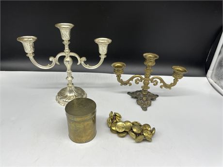 VINTAGE ORNATE CANDLE HOLDERS 6”-8” / MILITARY BUTTONS