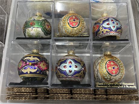 6 NEW HAND CRAFTED GLASS XMAS ORNAMENTS FROM LONDON DRUGS