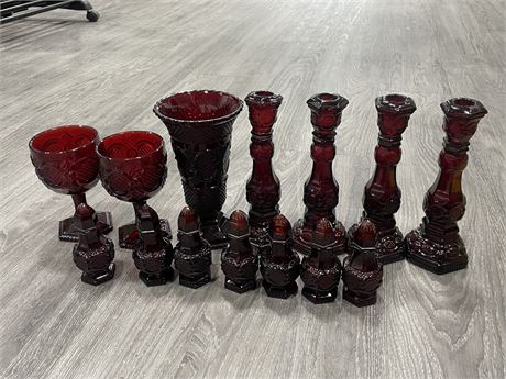 14 PIECES OF CAPE COD RUBY RED GLASSWARE