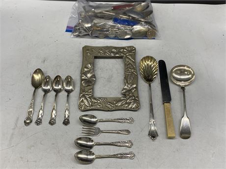 ANTIQUE SILVERWARE SHELL SHAPE (VALUABLE) & ANTIQUE SILVER FRAME