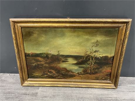 ANTIQUE CANVAS SIGNED PAINTING (27”x18”)