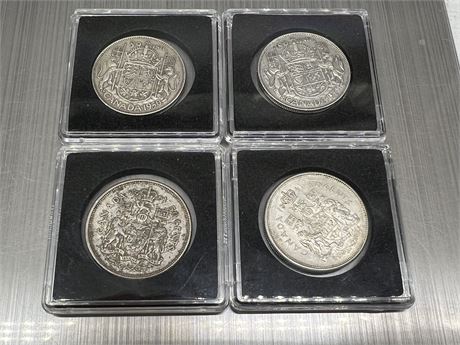 4 CDN 50 CENT SILVER COINS - (2) 1950 & (2) 1961