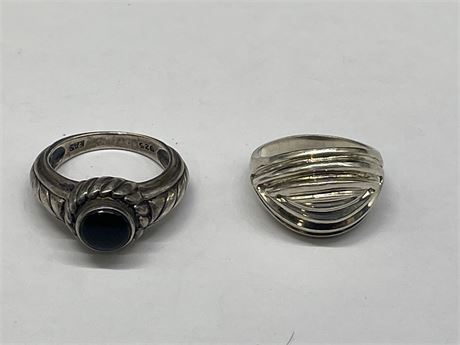 2 STERLING 925 RINGS 1 WITH BLACK STONE SIZE 6.75 & 8