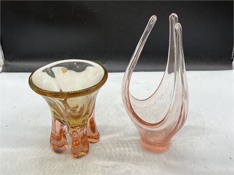 2 CHALET STYLE GLASS BOWLS (12” tall)
