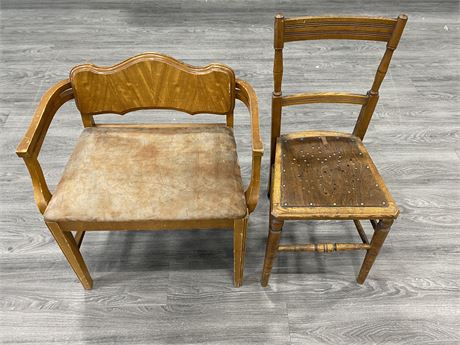 2 VINTAGE WOODEN CHAIRS (14.5”X32” TALLEST)