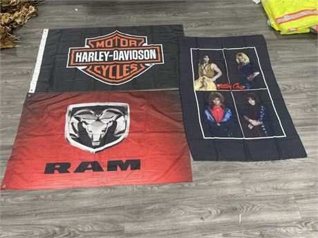 HARLEY DAVIDSON & RAM FLAGS + MOTLEY CRÜE CLOTH POSTER (LARGEST 59”x34”)