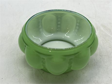 ANTIQUE GREEN BEADED CASED GLASS BOWL (6” diameter)