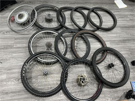 LOT OF BIKE TIRES - SOME WITH RIMS