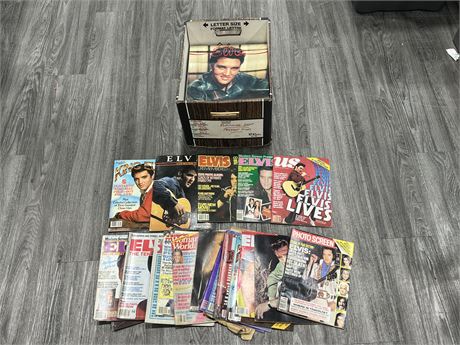 BOX OF ELVIS MAGAZINES + OLD NEWSPAPERS