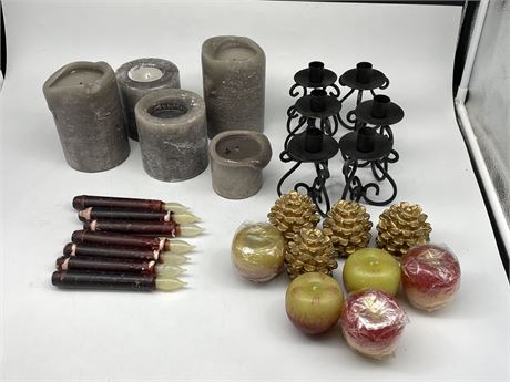 LOT OF CANDLES / CANDLE HOLDERS