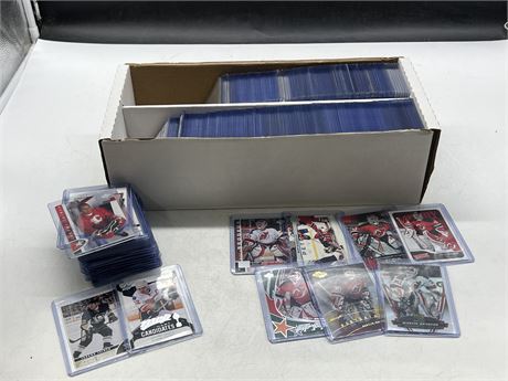 BOX OF MARTIN BRODEUR CARDS & STACK OF IGINLA CARDS - ALL IN TOP LOADERS
