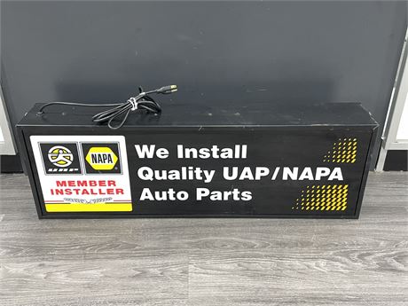 NAPA AUTO PARTS LIGHT UP DOUBLE SIDED SIGN - WORKING - 37”x12”x6”