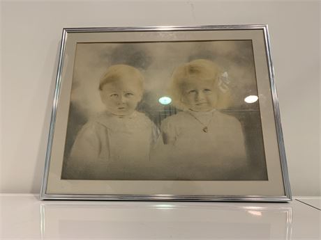 FRAMED PICTURE OF 2 CHILDREN 21”x17”
