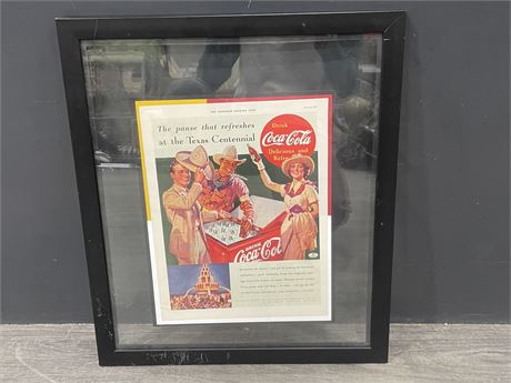 1957 COCA COLA AD W/FRAME 18”x22”