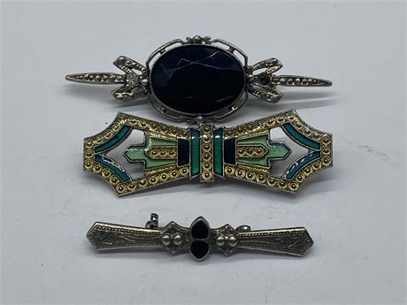 3 ART DECO STYLE BROOCHES (3”)