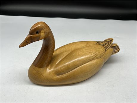 SIGNED / CARVED WOOD GOOSE BY CHARLES COATES (11”)