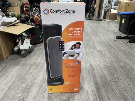 (NEW IN BOX) COMFORT ZONE OSCILLATING CERAMIC TOWER HEATER WITH REMOTE CONTROL