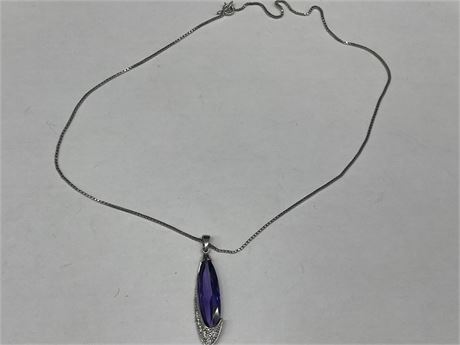 925 STERLING SILVER WITH AMETHYST STONE PENDANT/ NECKLACE