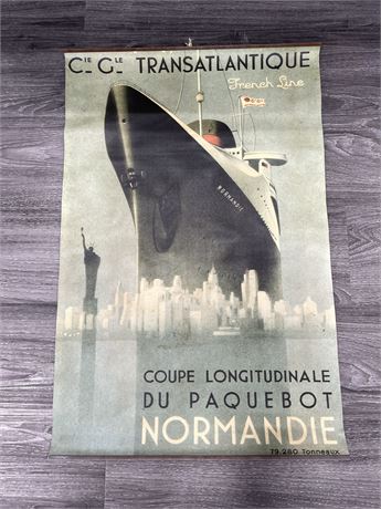 VINTAGE ADVERTISING CANVAS POSTER - NORMANDIE FRENCH LINE  29”x20”