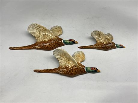 3 BESWICK 1930s FLYING PHEASANTS (Largest is 12”, as found)