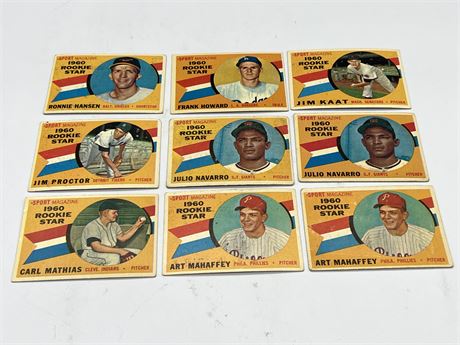 (9) 1960 TOPPS MLB ROOKIE STAR CARDS
