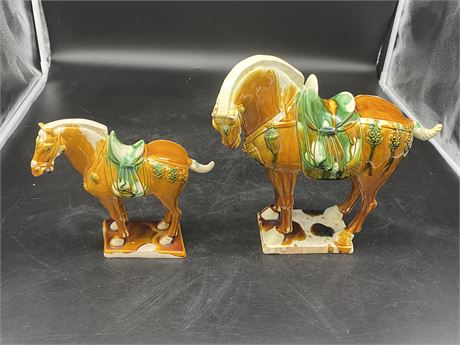 2 STAMPED CHINESE HORSE FIGURES
