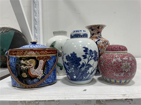 LOT OF 5 CHINESE VASES (LARGEST 8”)