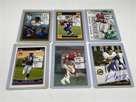 5 ROOKIE FOOTBALL CARDS & ROOKIE MLB CARD (Includes 1 auto card)